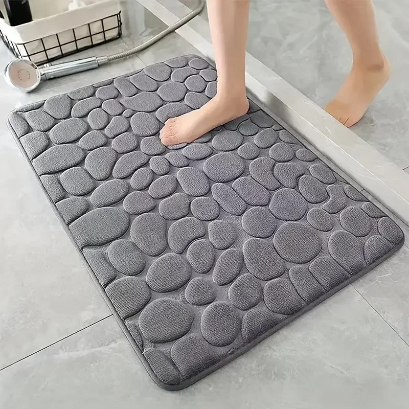Bamboo Bath Mat - 3D ลื่นห้องน้ํา Cobblestone นูน Bath Mats