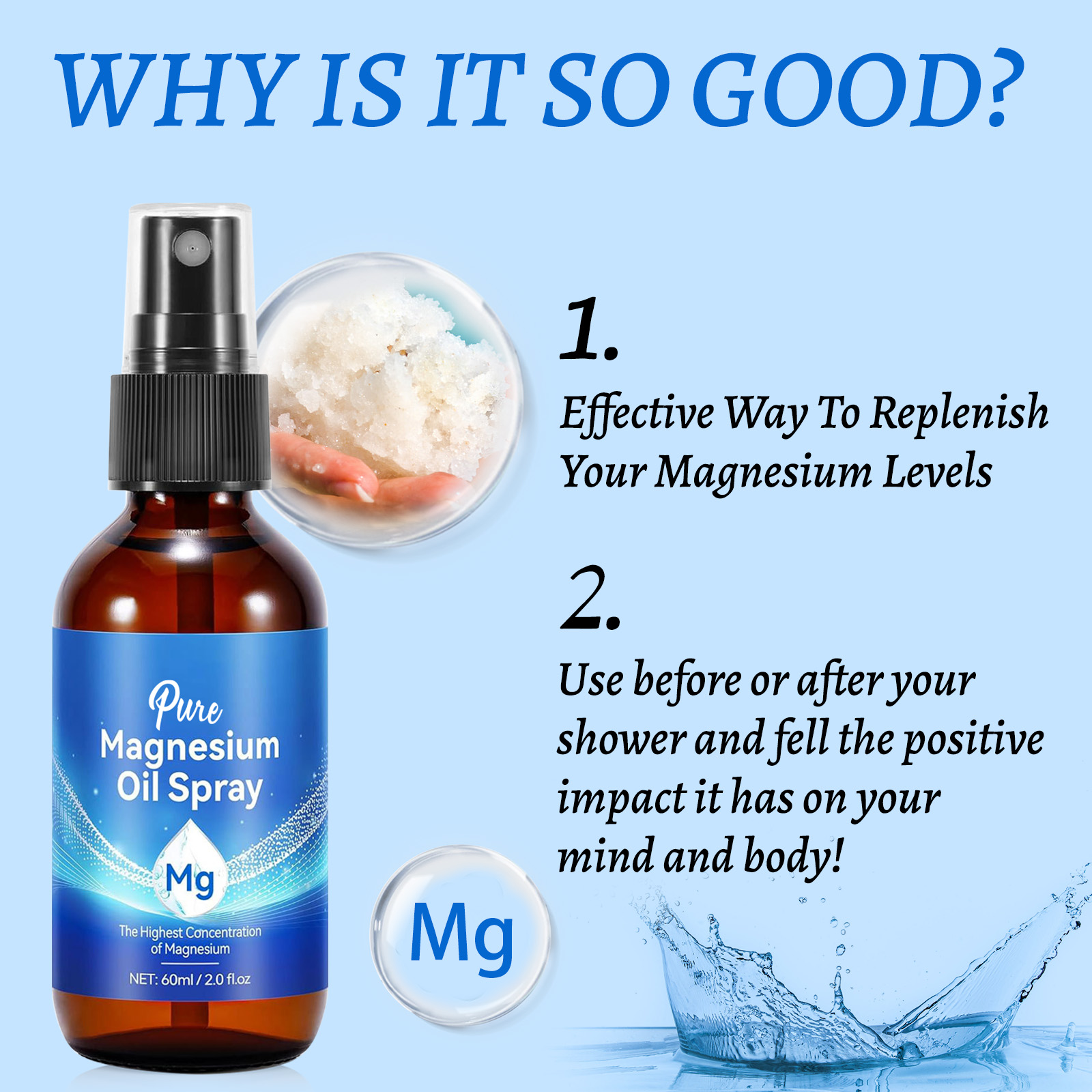 น้ำมันแมกนีเซียมธรรมชาติ 60 มล - Bath Salts Magnesium บทวิจารณ์และราคา